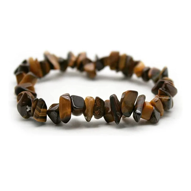 Ojo de tigre pulsera de chips rodados con hilo elástico 